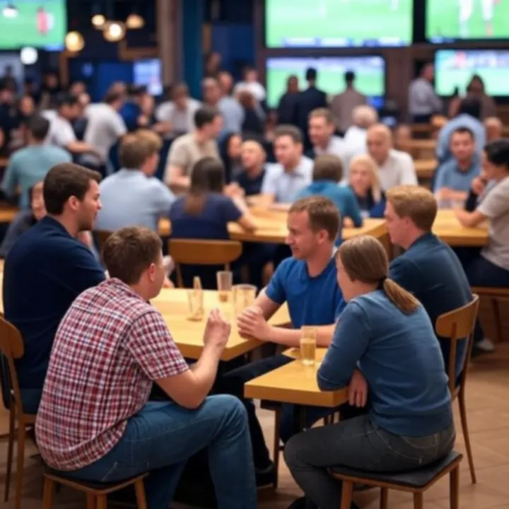 Grupa kibiców w PLCityClub oglądająca mecz na dużym ekranie