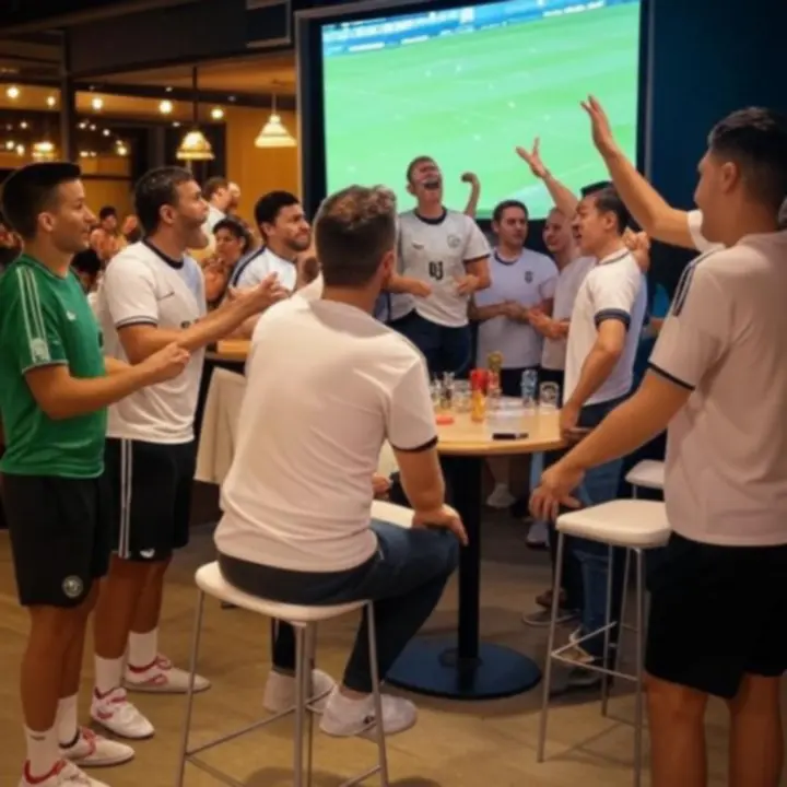 Wnętrze sports bar-café PLCityClub z kibicami oglądającymi mecz na dużym ekranie