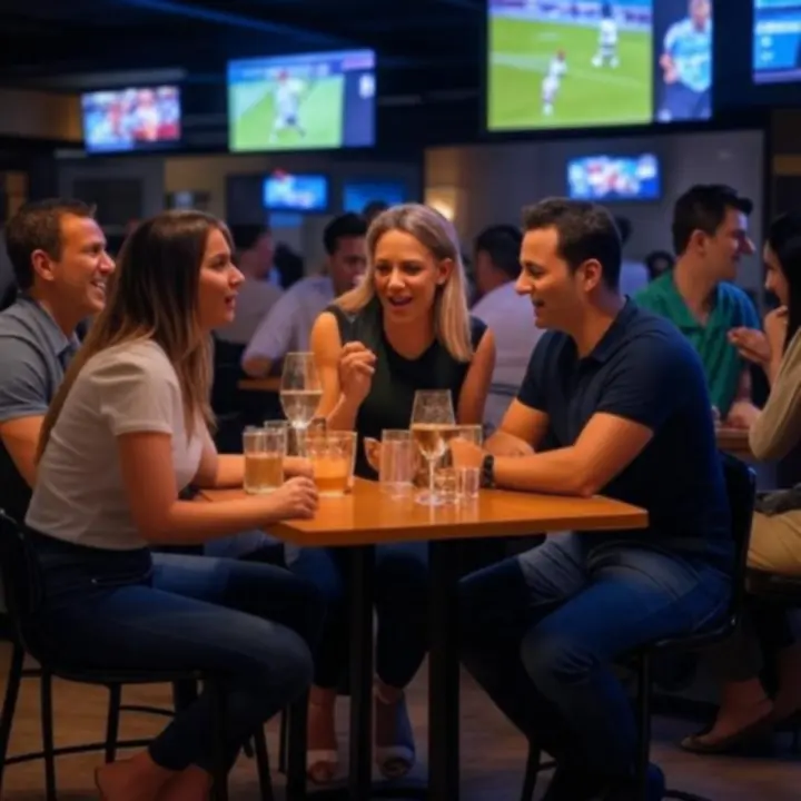 Duży ekran z terminarzem nadchodzących meczów w barze PLCityClub